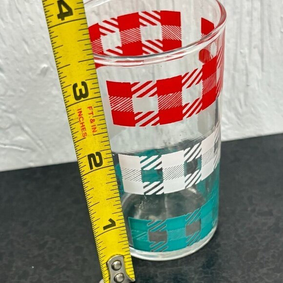 Set of 4 mid century juice glasses with red, white and teal pattern VTG Kitchen - Picture 7 of 8